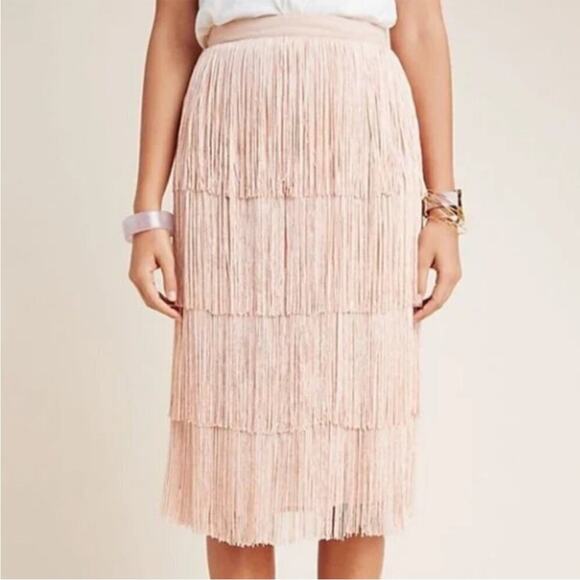 Anthropologie Maeve Velma fringe midi skirt pink sz 6p - Picture 2 of 10